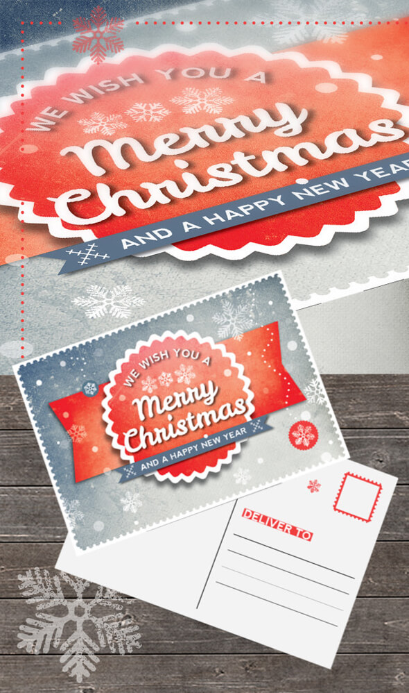 InDesign Postcard Template. 2 Pages Retro Christmas Theme.