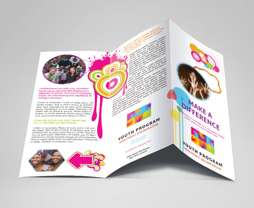 Colorful NonProfit Brochure. Download, make your own Trifold brochure.